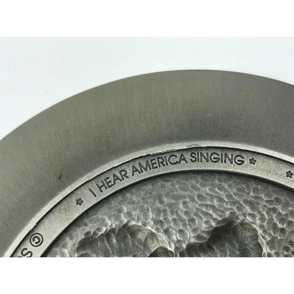 Vintage Schmid~ 6” Pewter Plate 222/6000~I Hear America Singing~ Christmas 1979